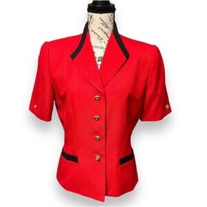 Kasper ASL 6 Red Black Cropped Blazer Gold Button Jacket Career Y2K Power Office